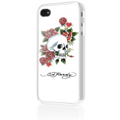 ed hardy faceplate iphone 4, tattoo, skull + roses, w-white bkgrnd